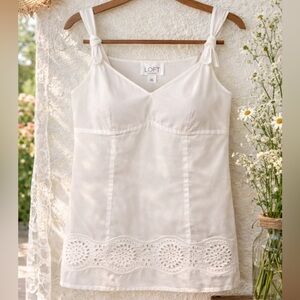 LOFT Petite White Eyelet Tank Top 100% Cotton Cottagecore Summer Size 6P